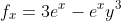 f_{x} = 3e^x - e^xy^3